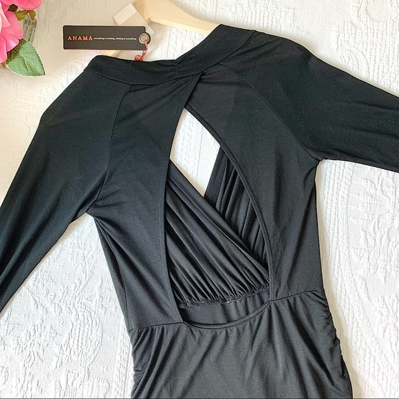 NWT Anthropologie Anama Faux Wrap Open Back Dress Black SM - Picture 7 of 16